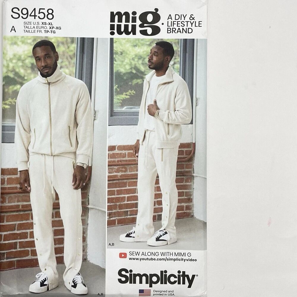 Simplicity S9458 Sewing Pattern Mimi G Men's Knit Tracksuit Jacket Pants Uncut